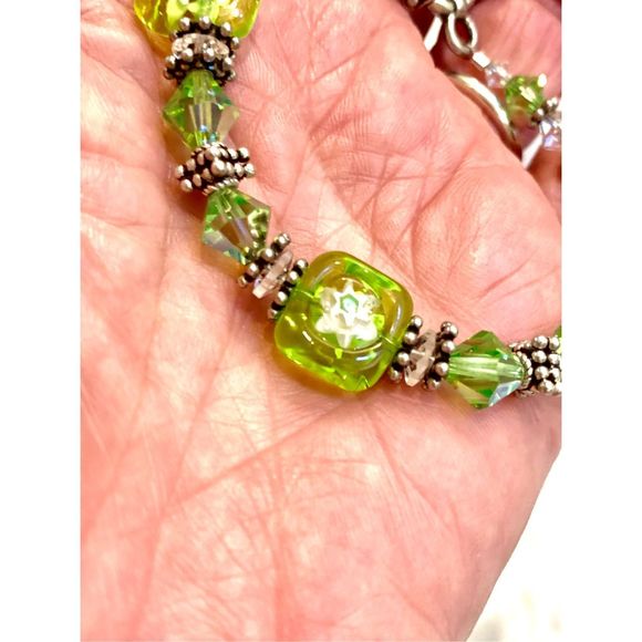 Peridot  Venetian Glass Austria Crystals Bracelet #handmade #vintage - Picture 2 of 4